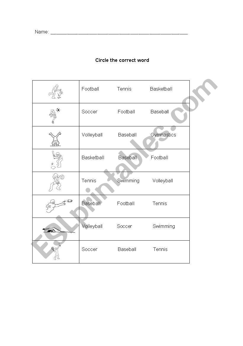 Sports worksheet