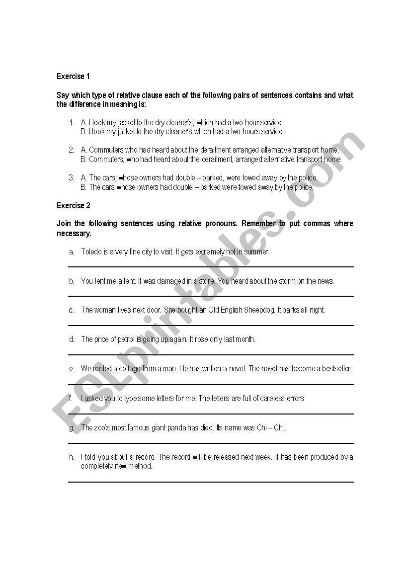 Relative clauses worksheet