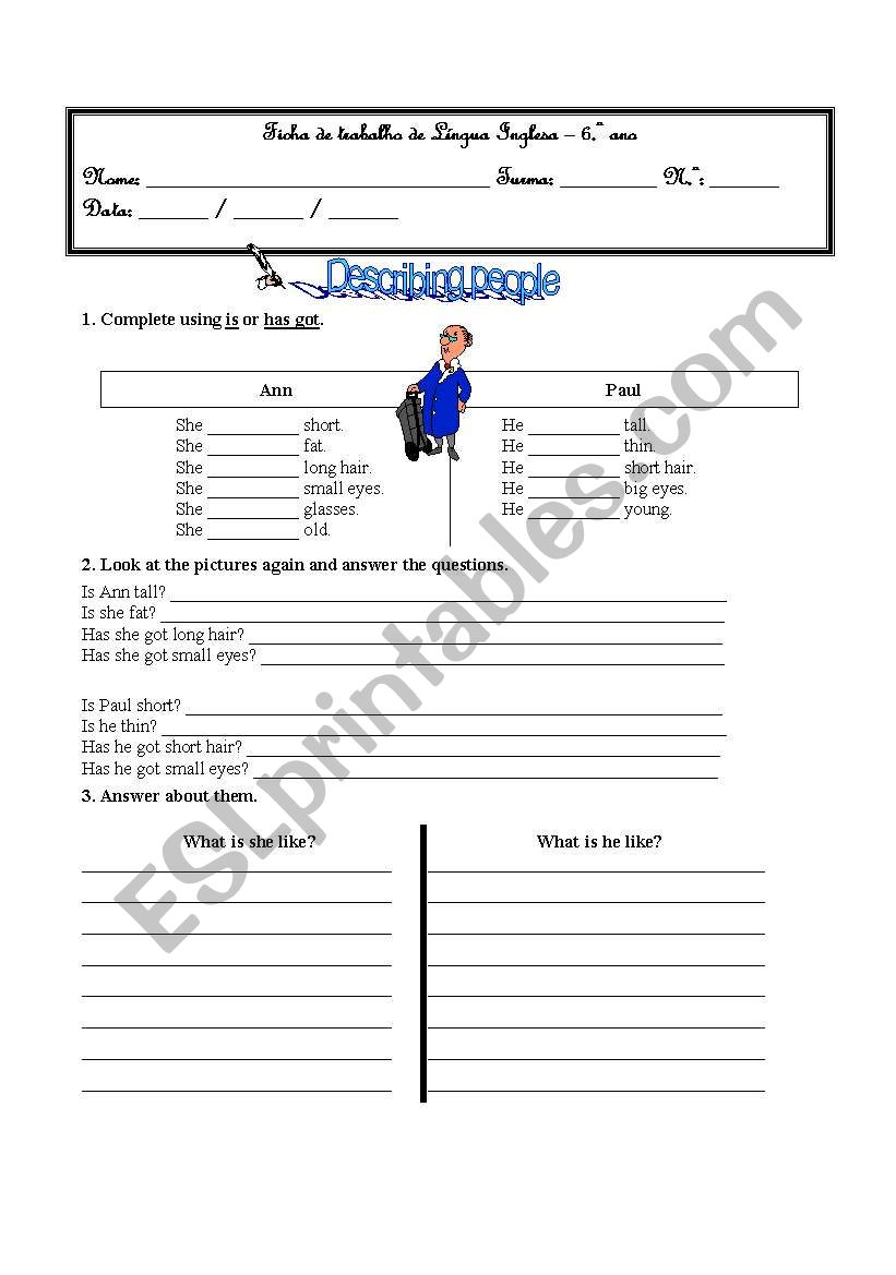 Describing People worksheet