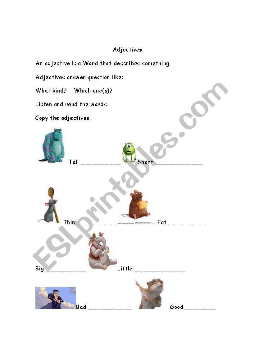 Adjectives worksheet