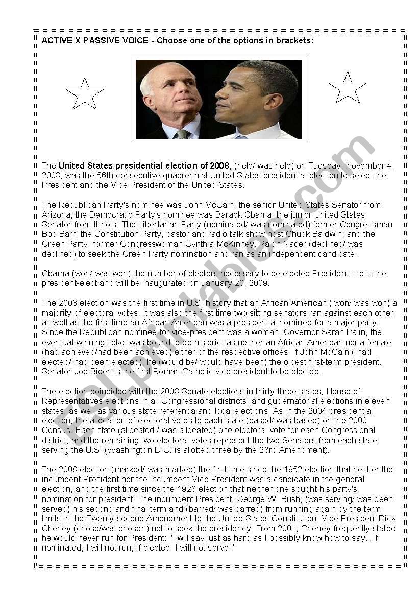 USA elections worksheet