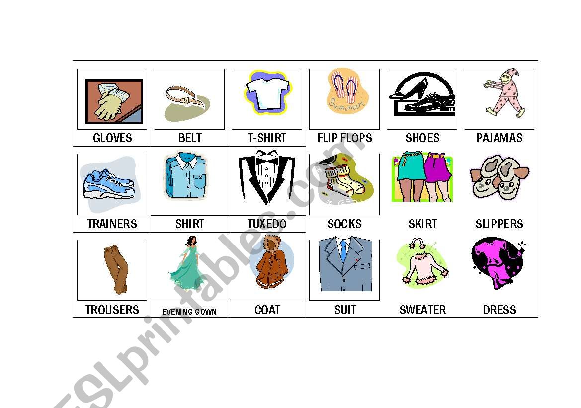 Bingo Clothes worksheet
