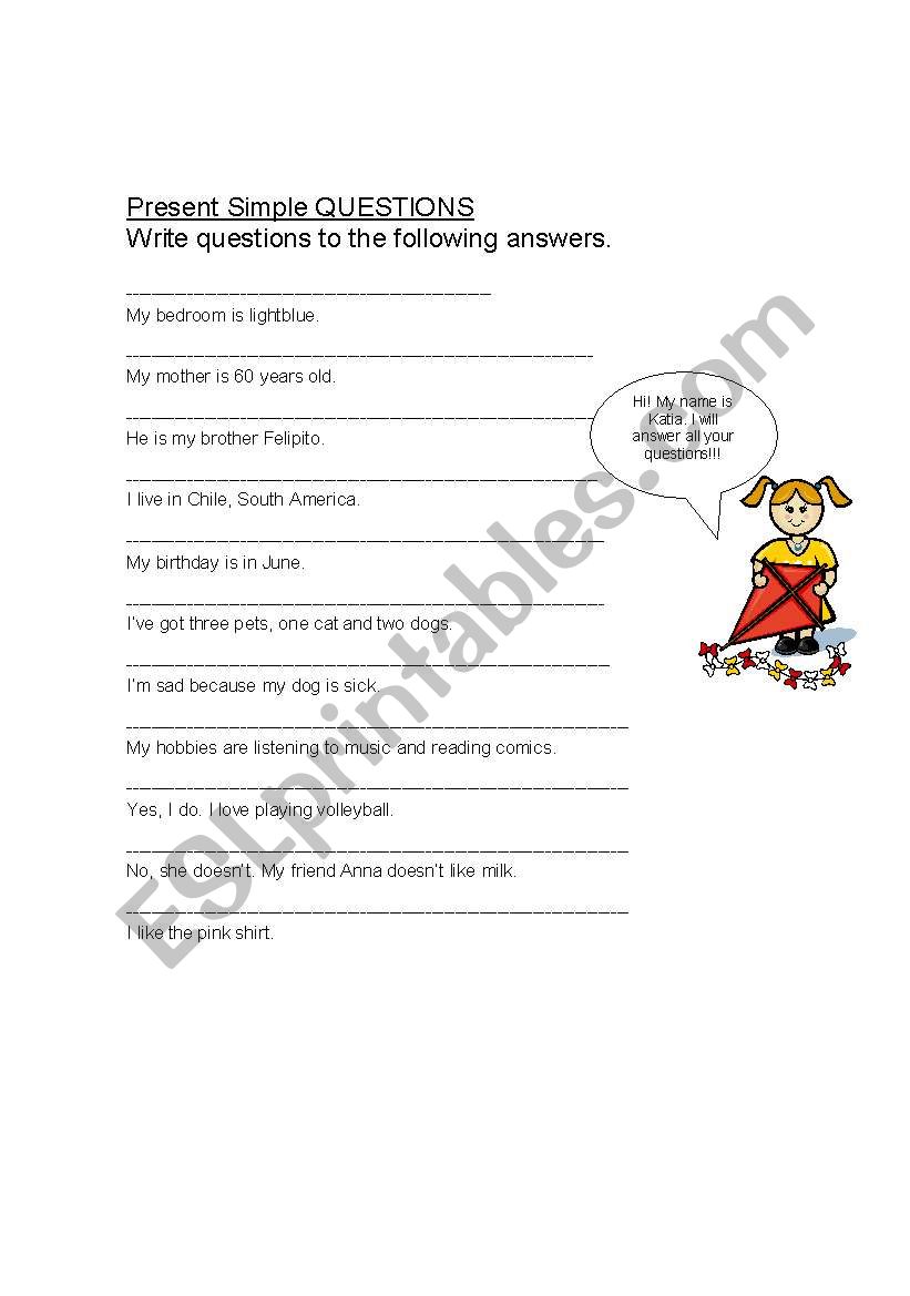 Ask me questions worksheet