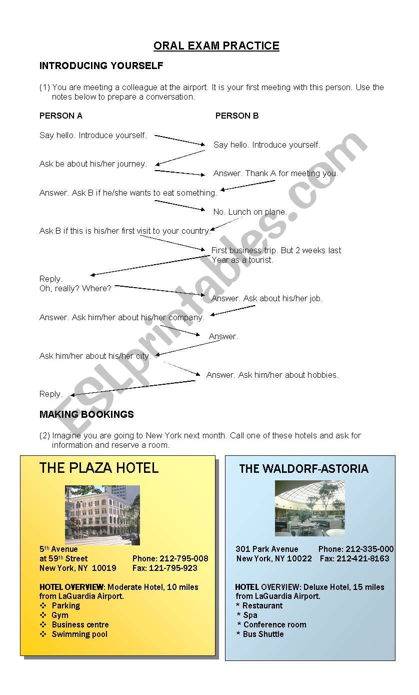 ORAL EXAM PRACTICE worksheet