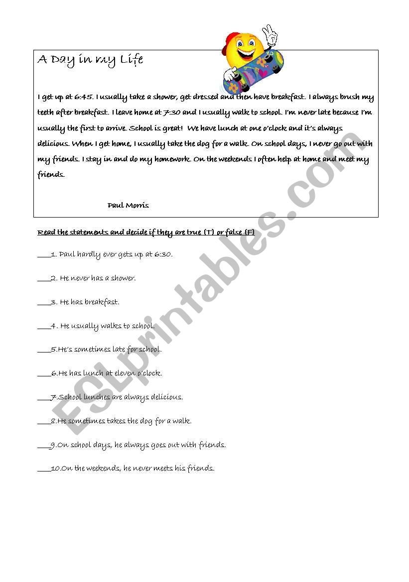 A day in my life worksheet