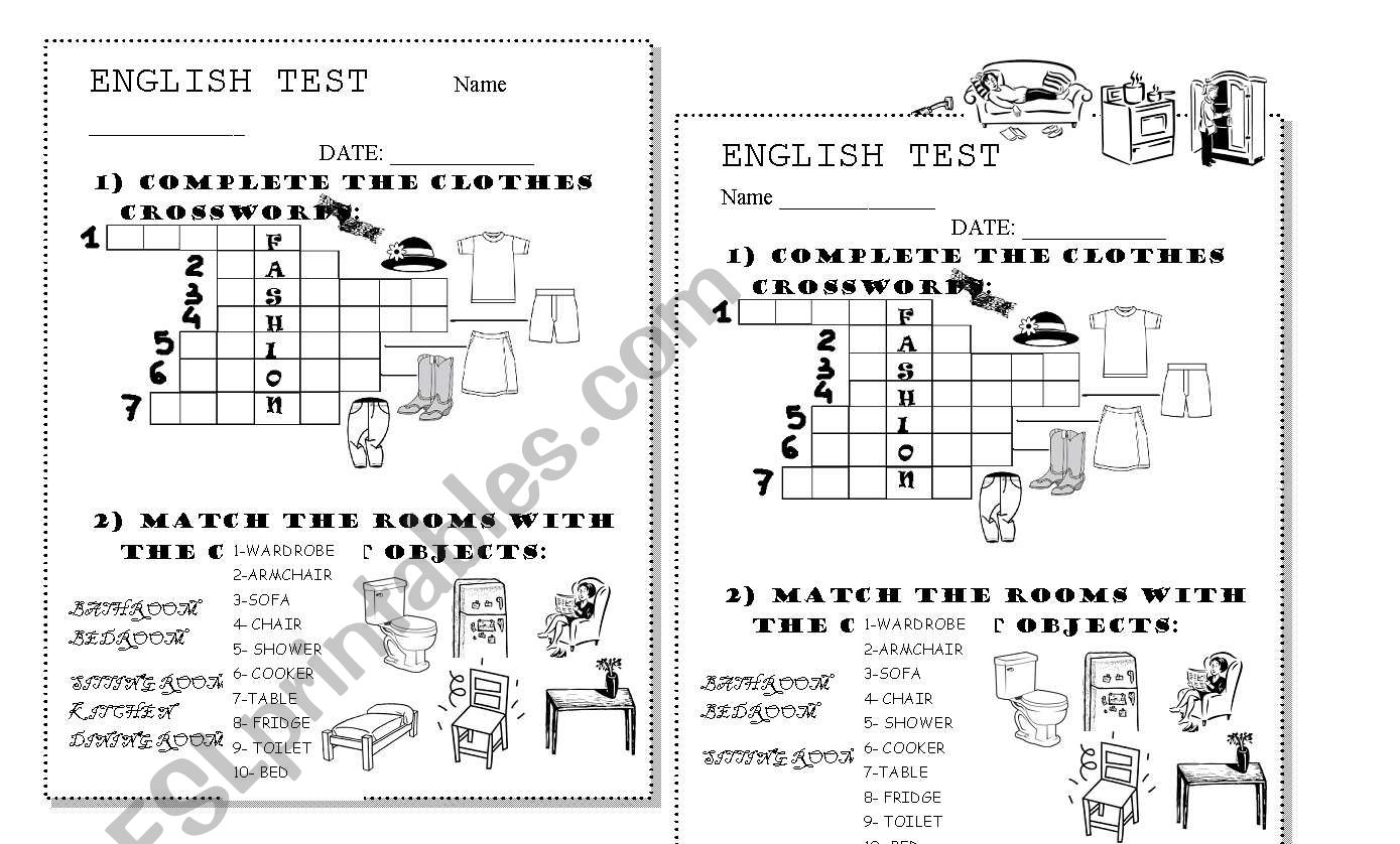 Test on clothes and house words (easy) 