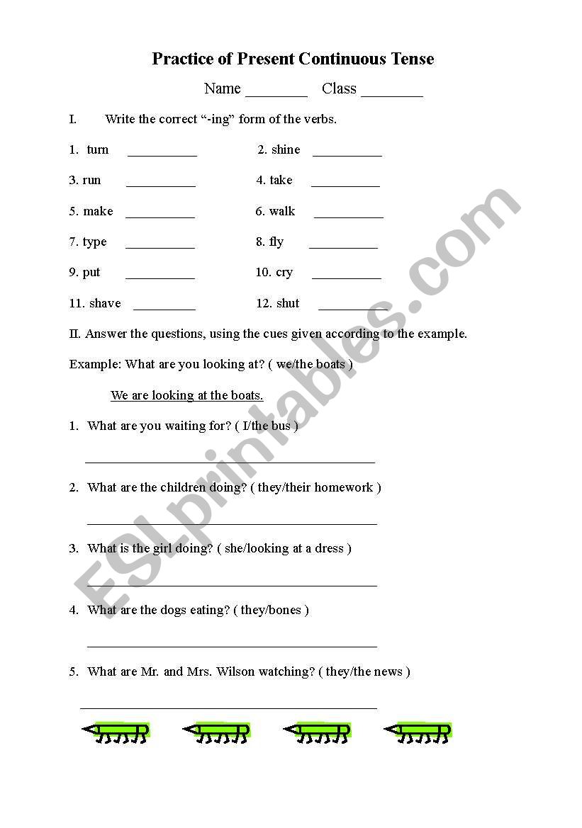 present continuous tense worksheet