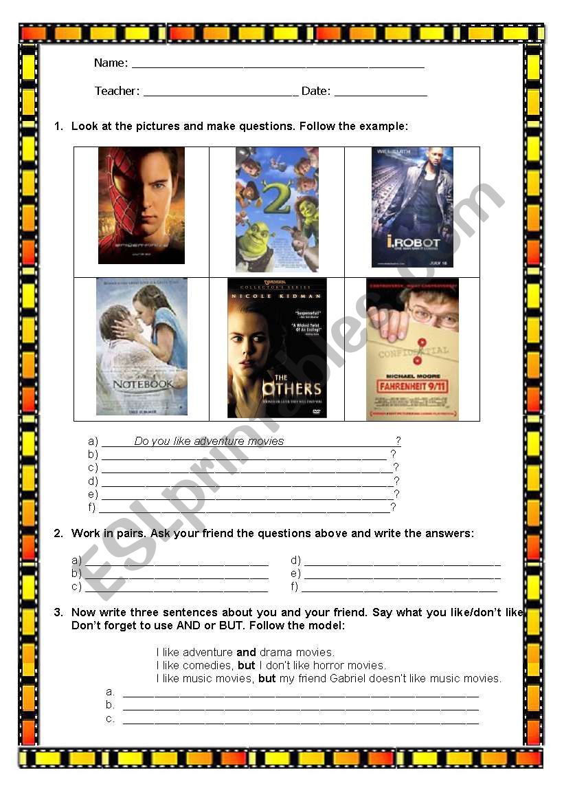 Movie Interaction worksheet