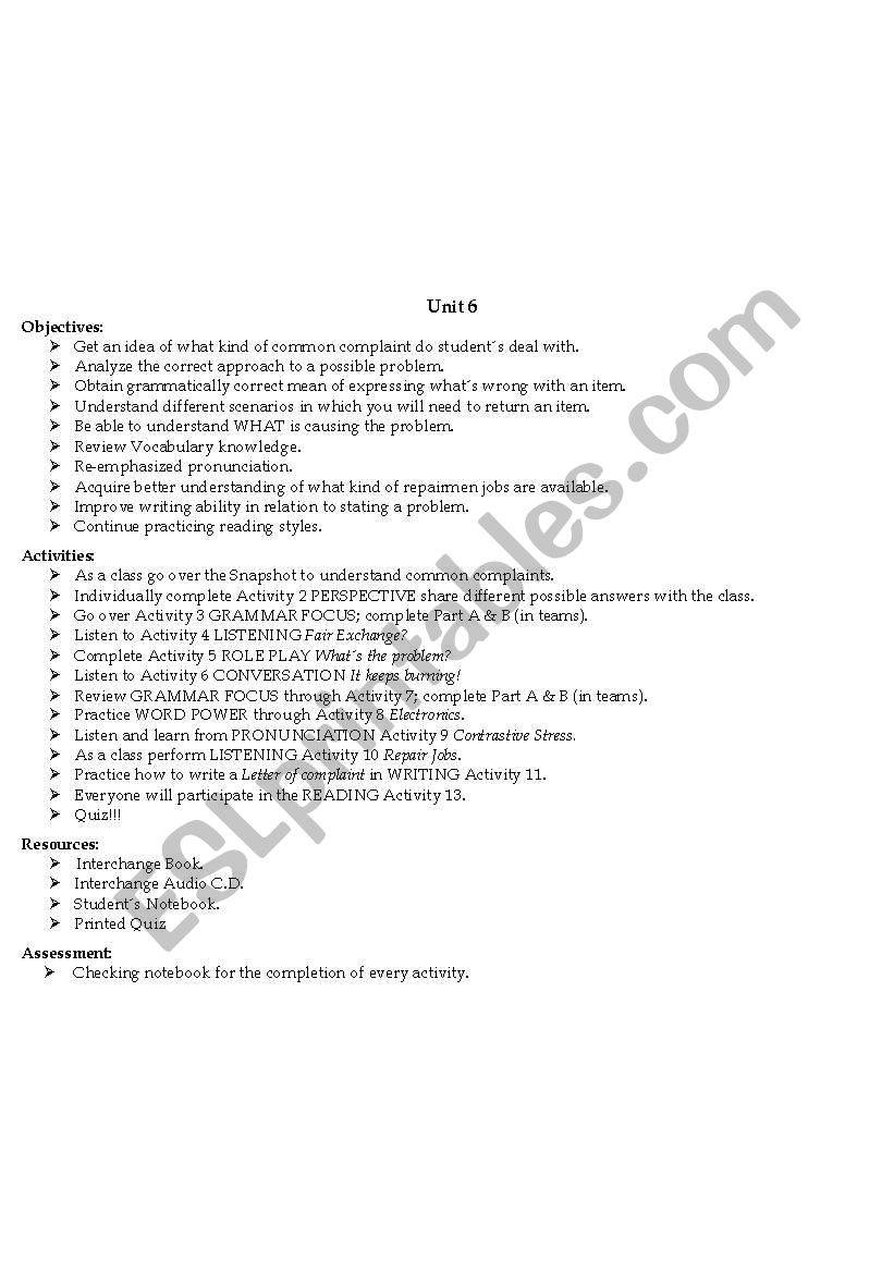 Interchange 3.3 Lesson Plan worksheet