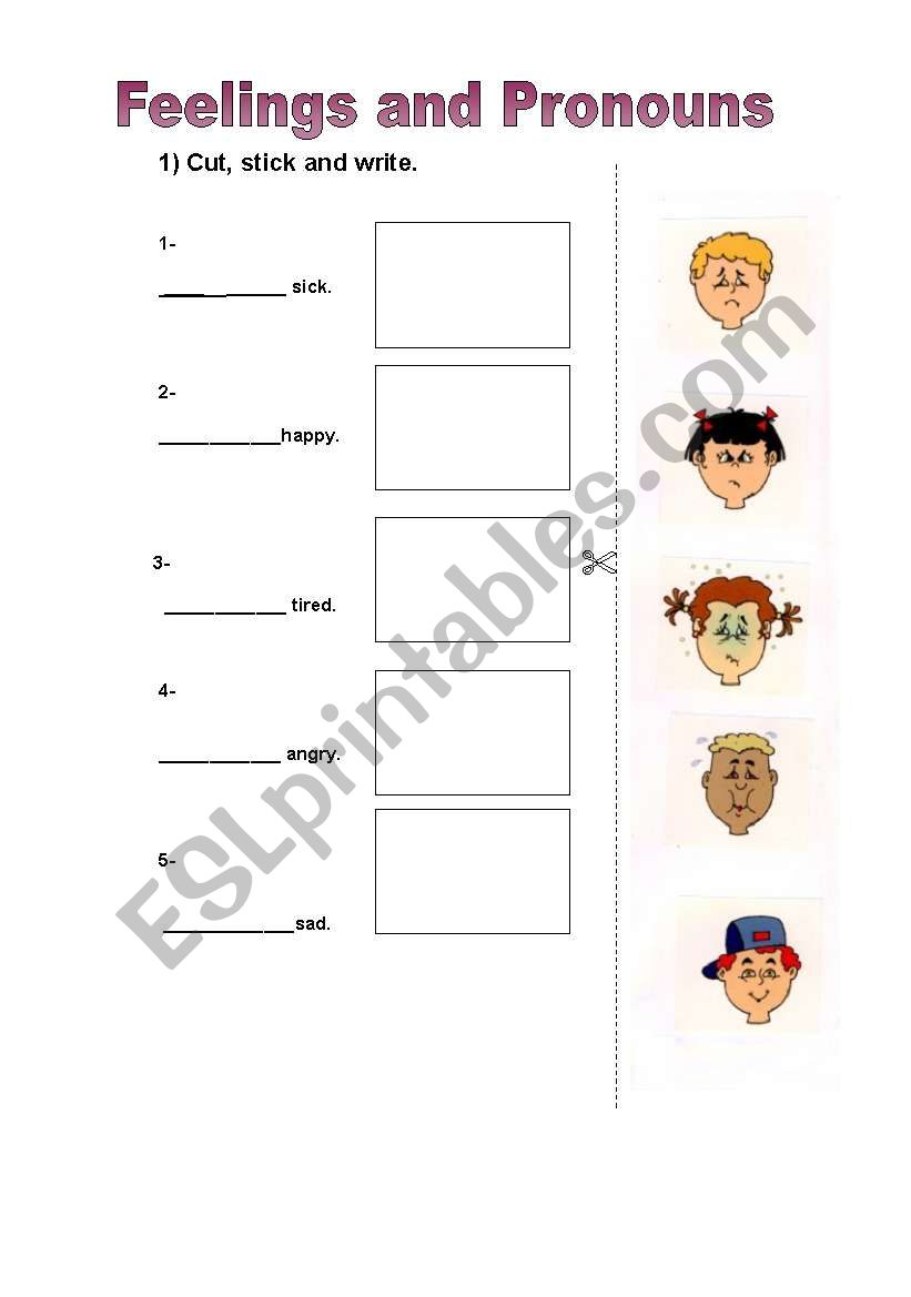 Feelings and pronouns worksheet