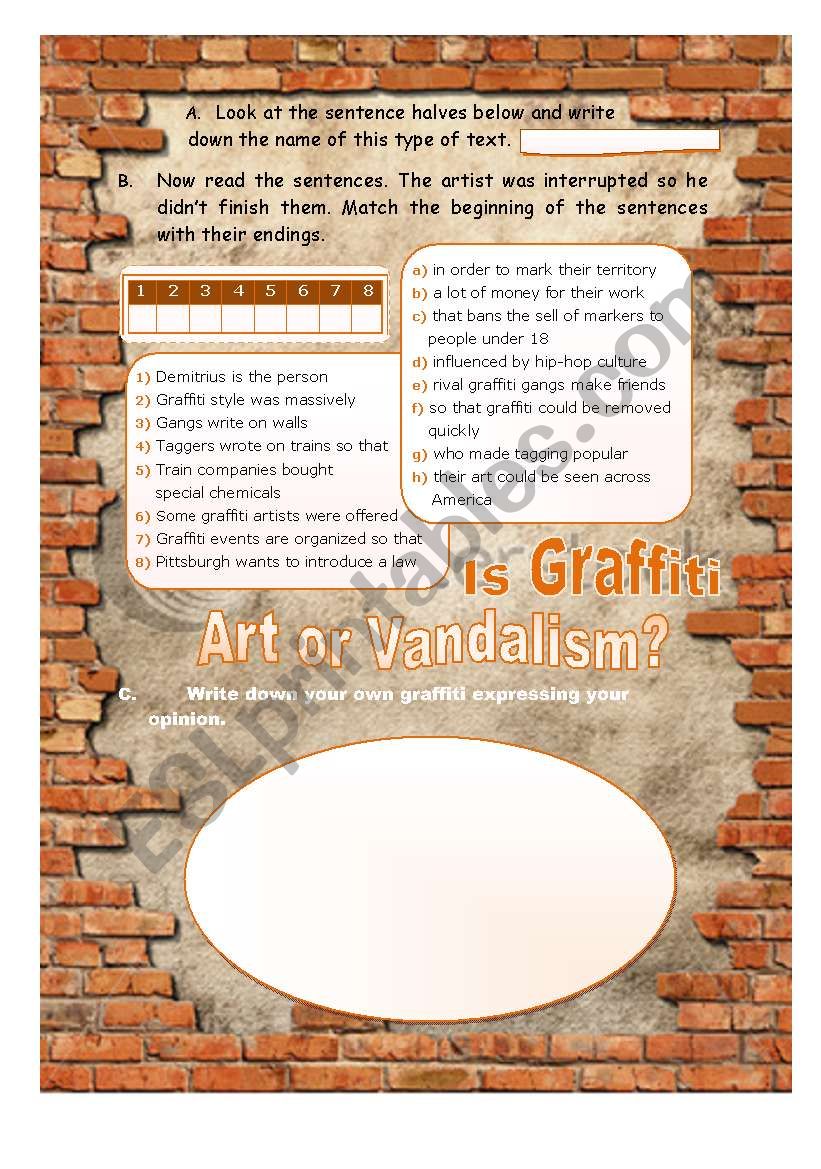 Graffiti: ART or VANDALISM? Pre-Reading activity