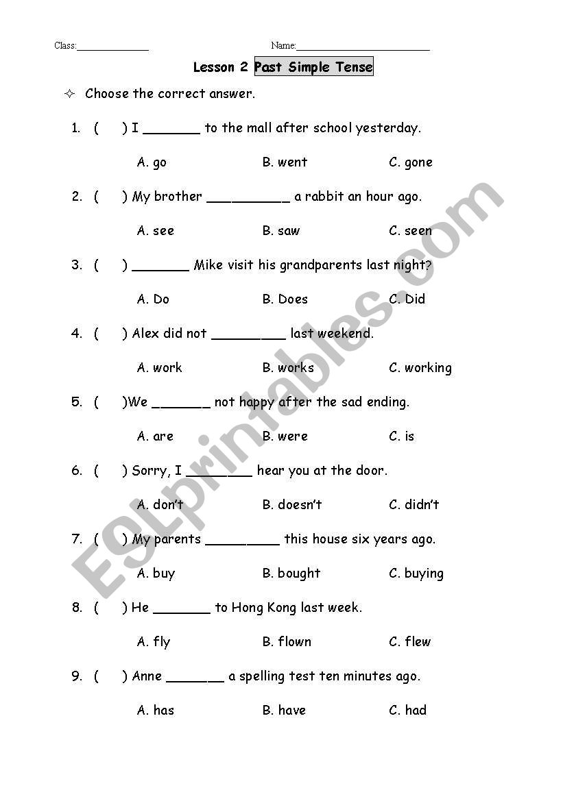 past simple worksheet