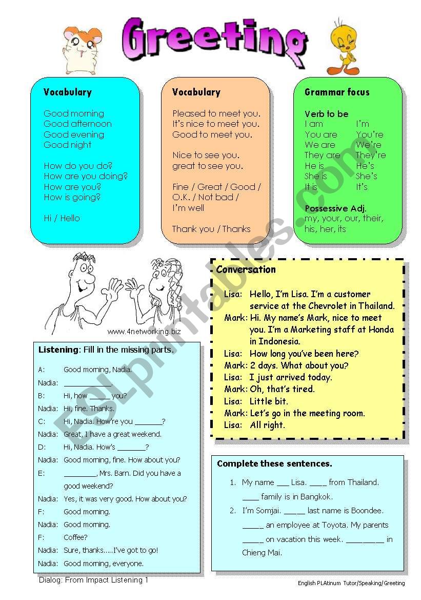 Speaking/ Greeting worksheet