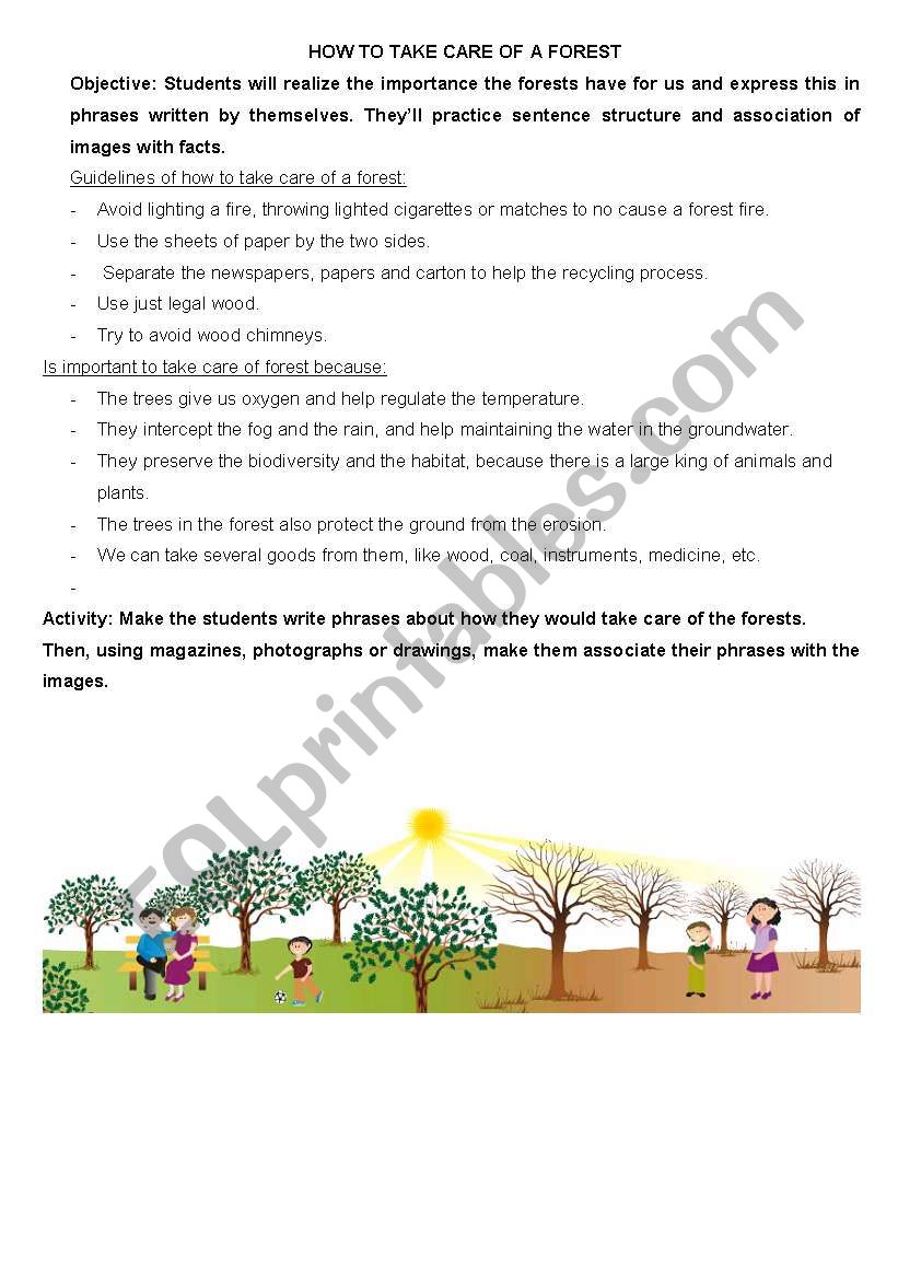 How to take care of a forest worksheet