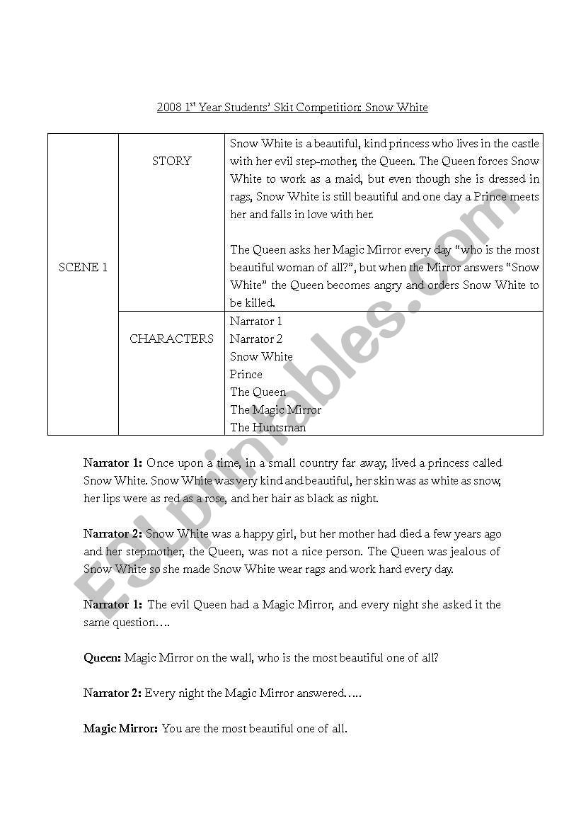 Snow White Script - Scene 1 worksheet
