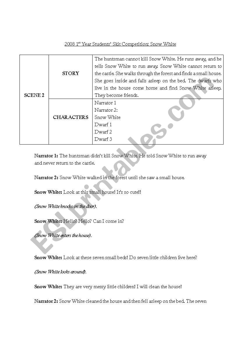 Snow White Script - Scene 2 worksheet