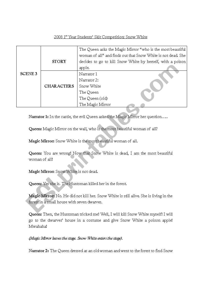 Snow White Script - Scene 3 worksheet