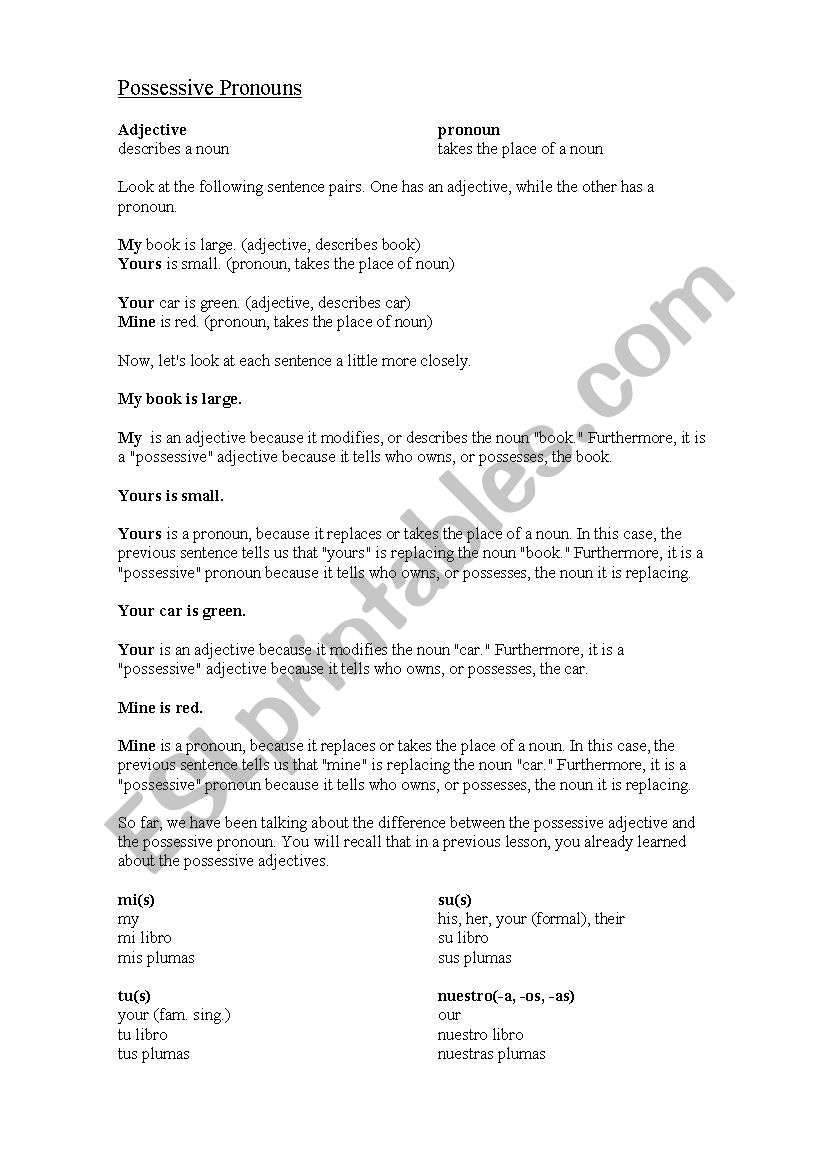 Possessive  Pronouns worksheet