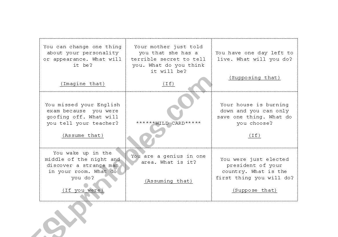 conditional questions: tic tac toe or speaking cards