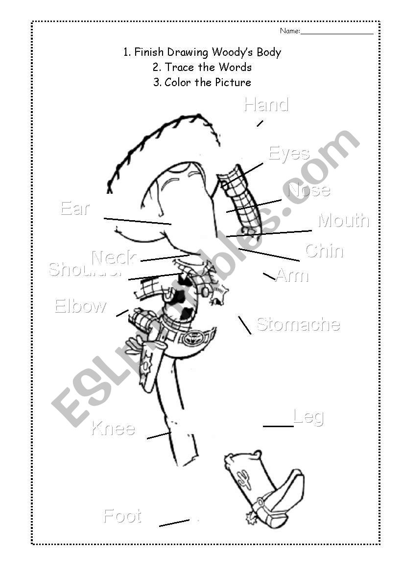 Body Parts Drawing and Coloring Worksheet