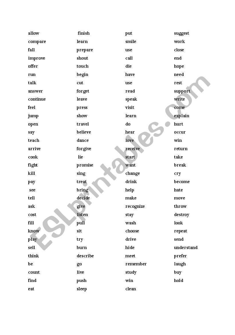 most used verbs worksheet