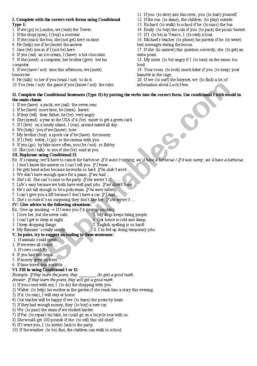 conditionals I and II worksheet