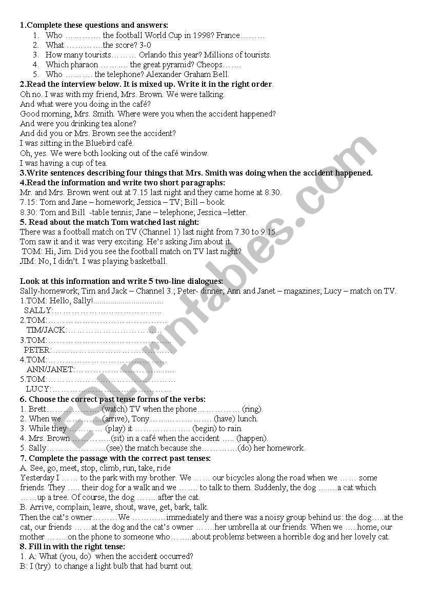 past tenses worksheet