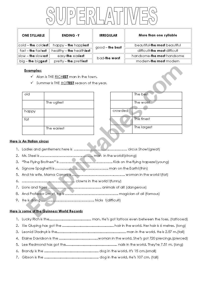 superlatives worksheet