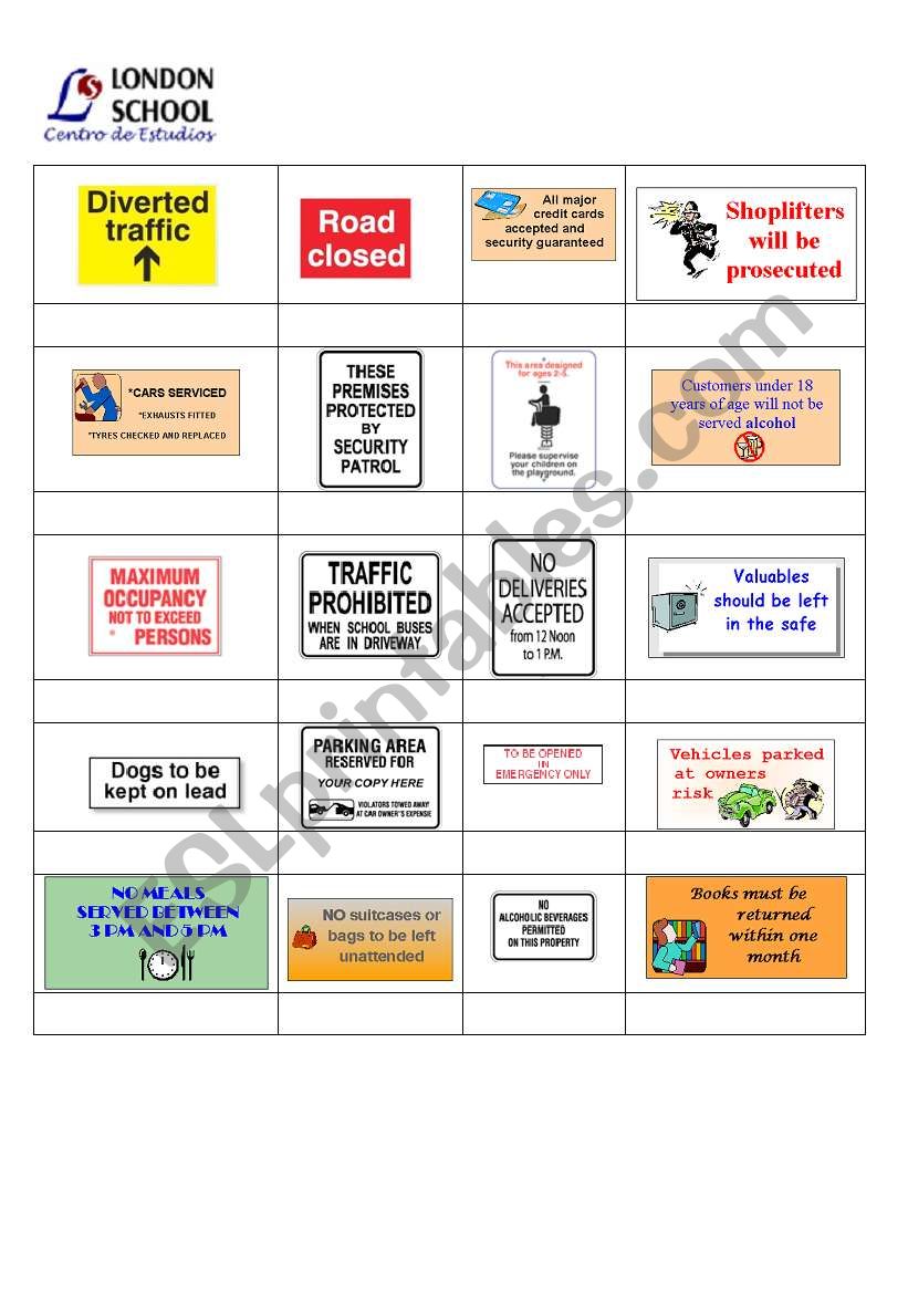 Passive Road Signs worksheet