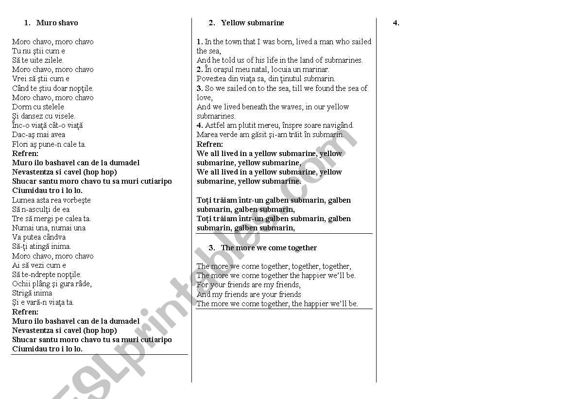 Songs worksheet