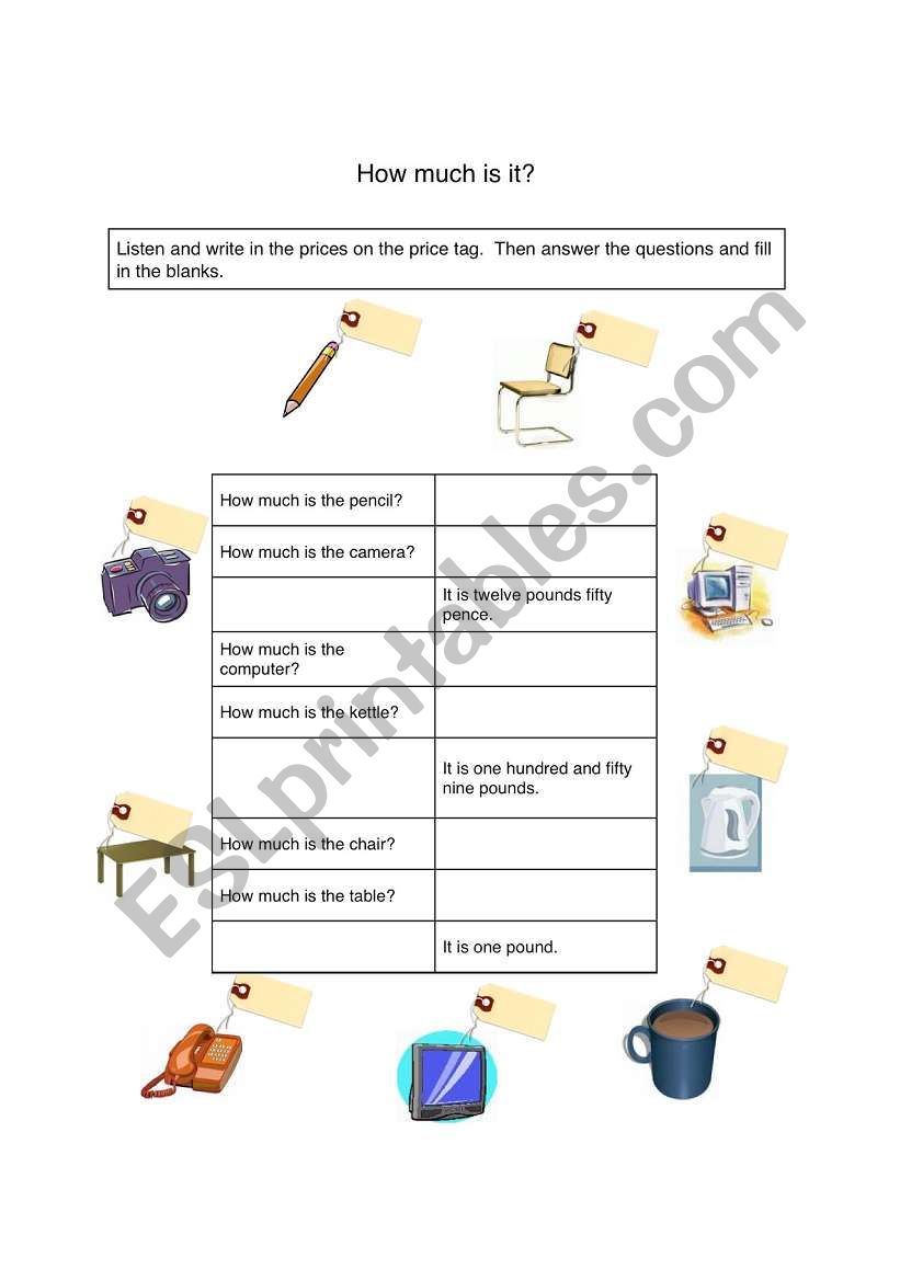 How much is it? worksheet