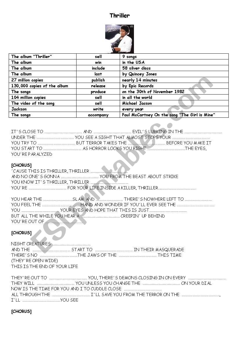 Thriller Michael Jackson worksheet