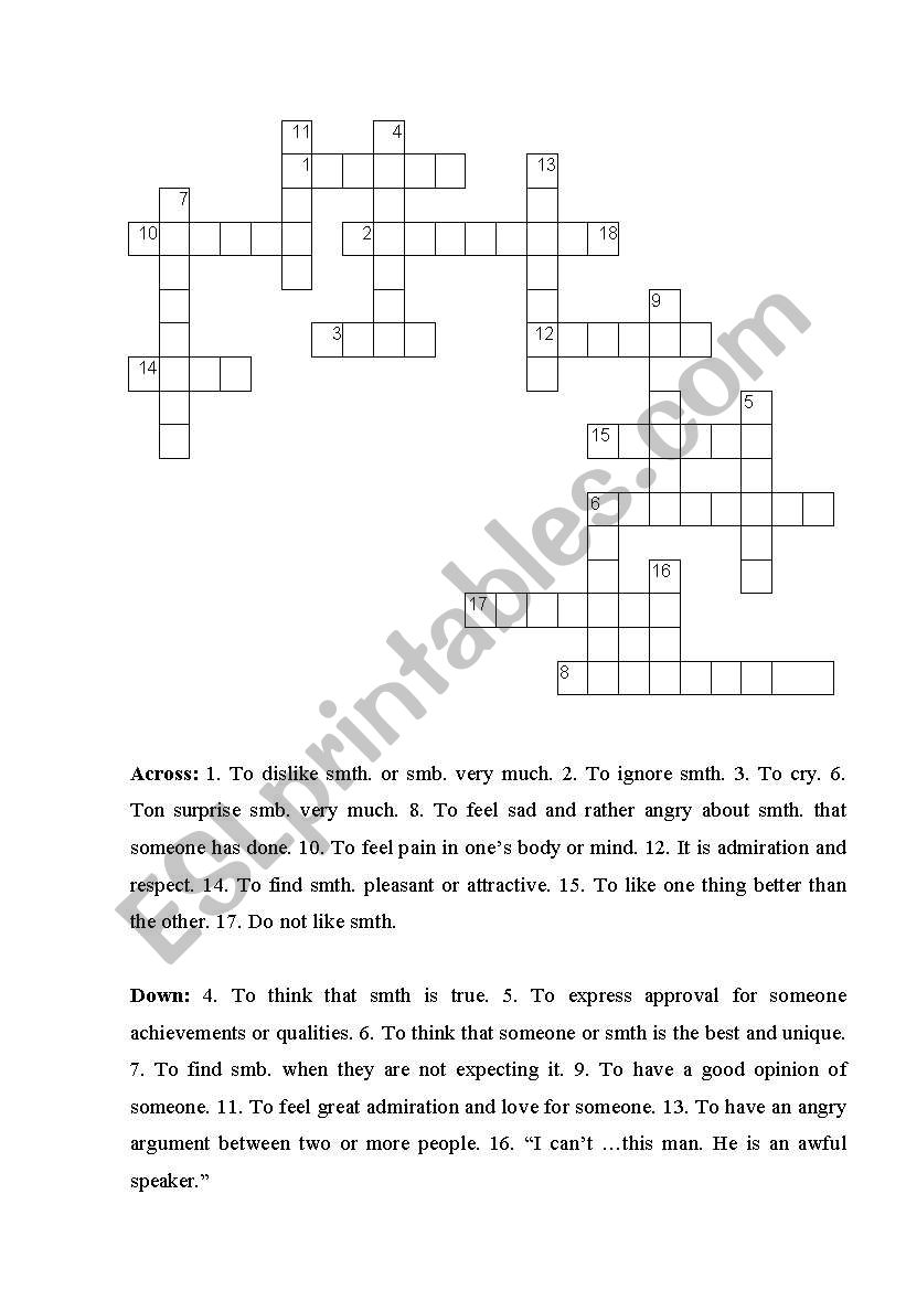 Crossword on Feelings worksheet