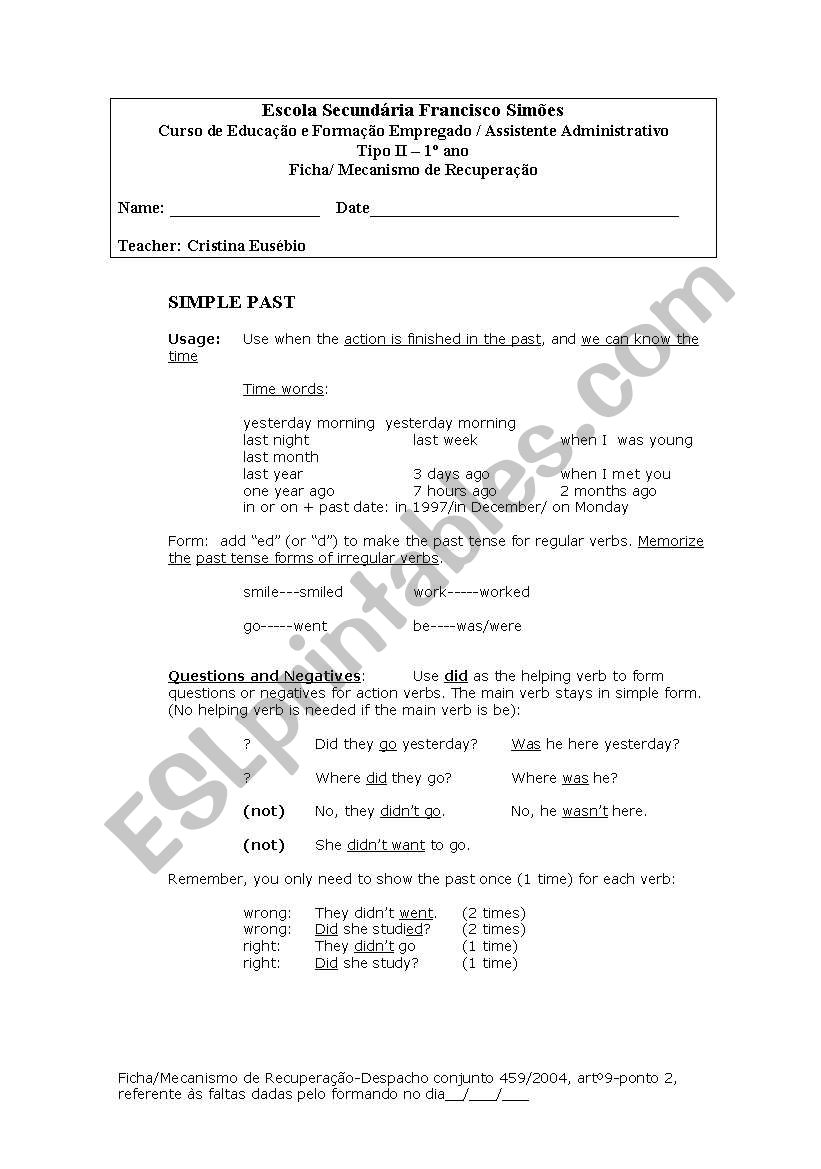 simple past worksheet