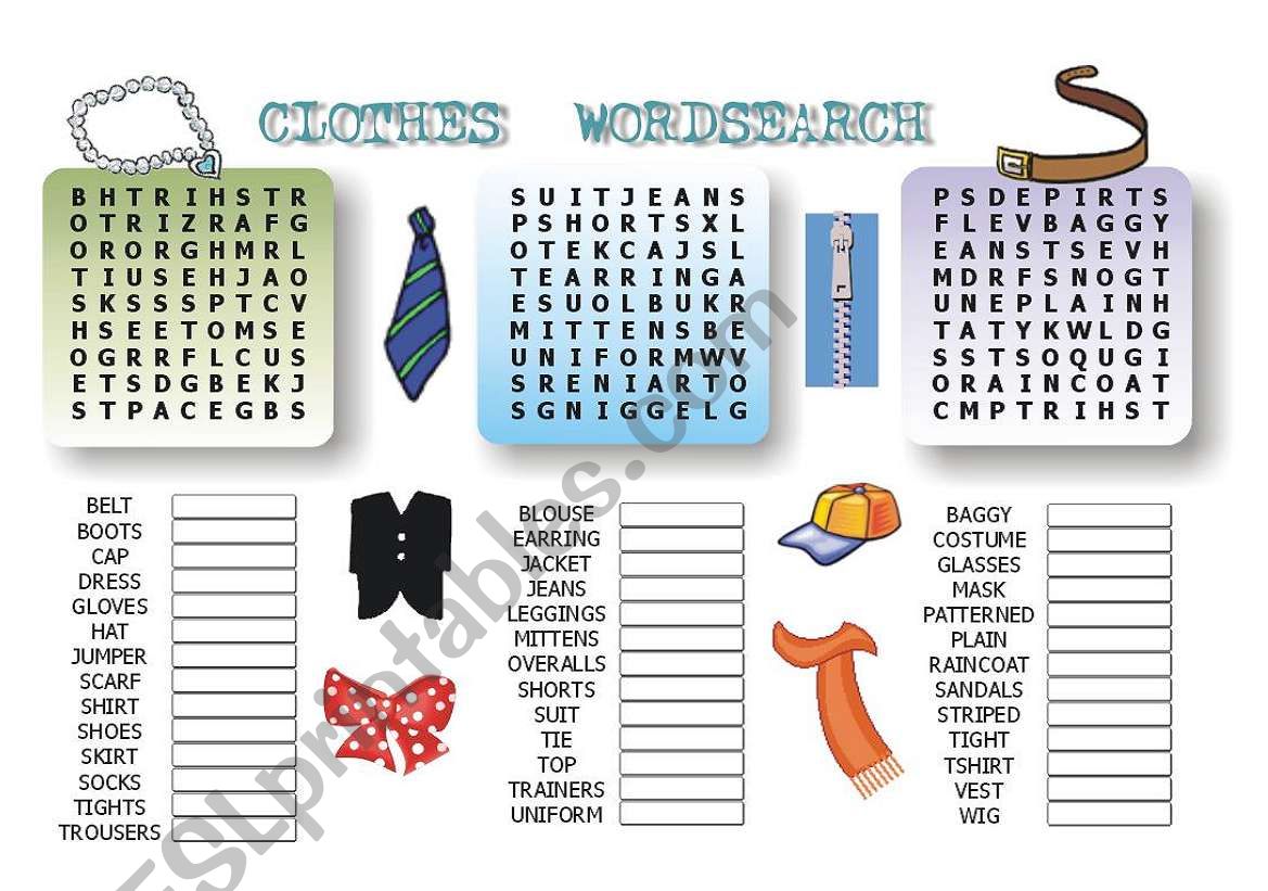 CLOTHING WORDSEARCH worksheet