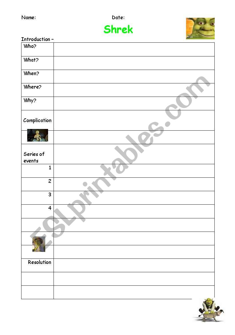 Shrek Narrative worksheet