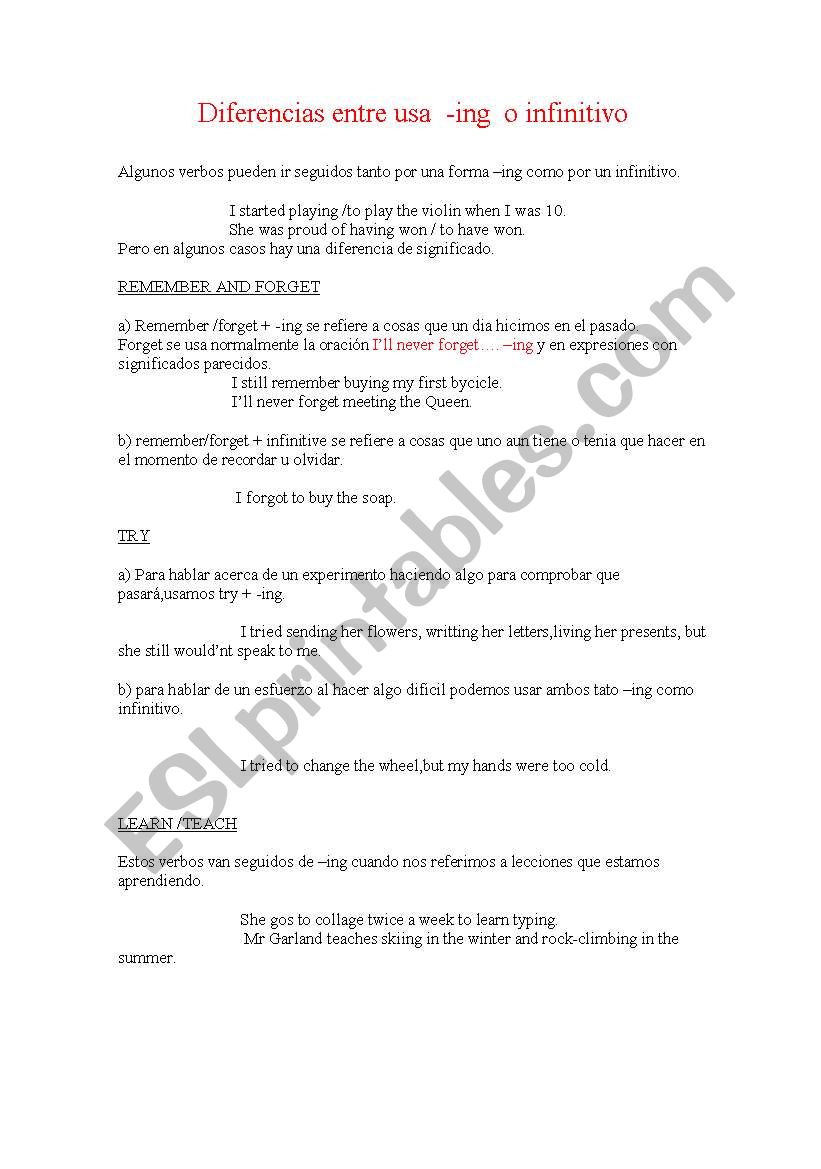 infinitive or -ing? worksheet