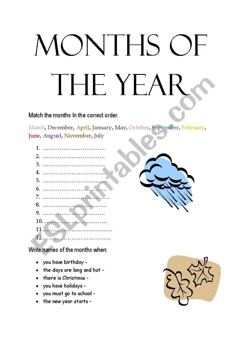 Months of the year worksheet