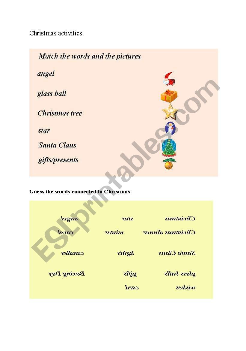 Christmas vocabulary activities