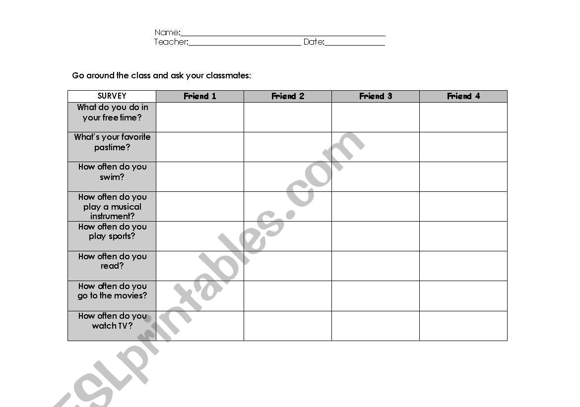 Survey adverbs of frequency worksheet