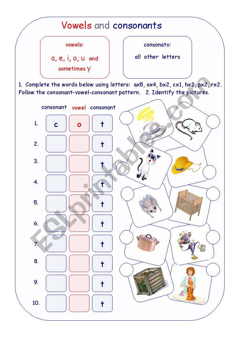 Vowels and consonants worksheet