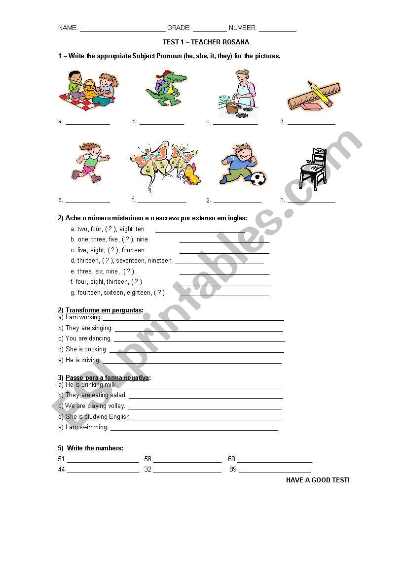 English test worksheet