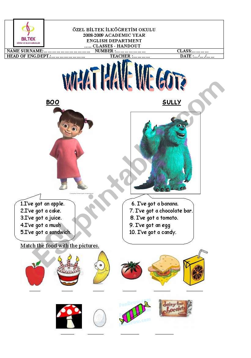 What have we got? worksheet