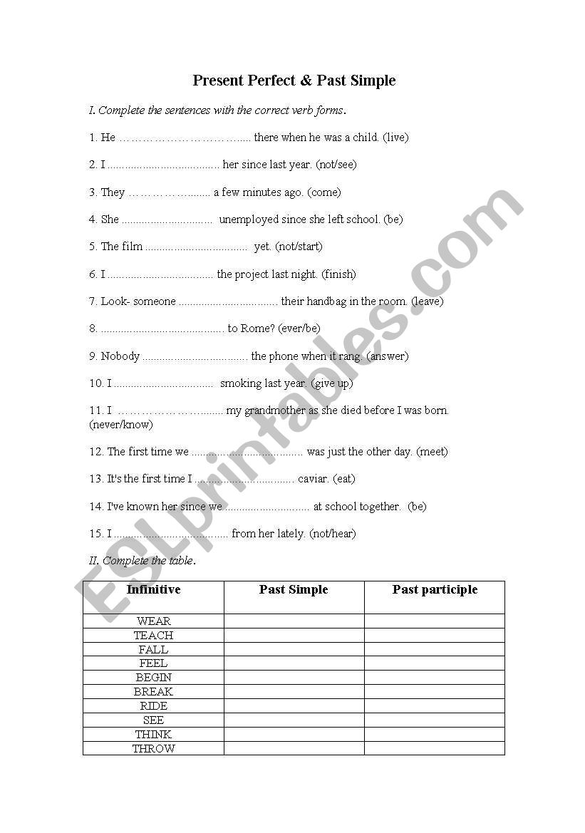 Present Perfect & Past Simple worksheet