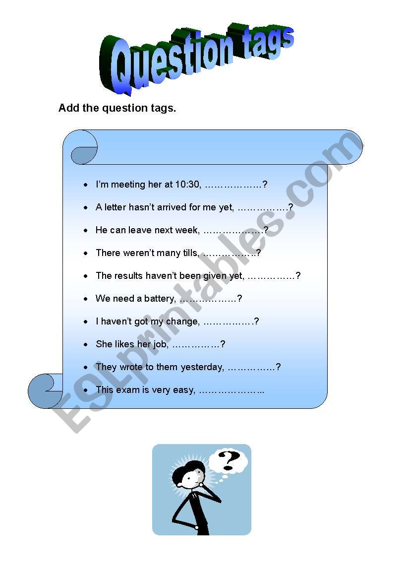 question tags  worksheet