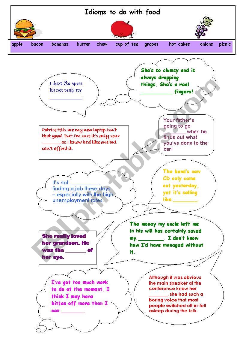 Idioms to do with food worksheet