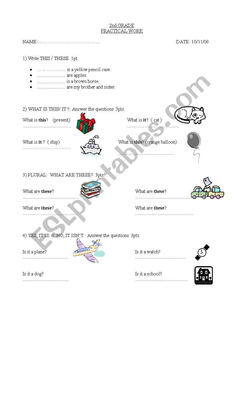 test for yong children singular and plural