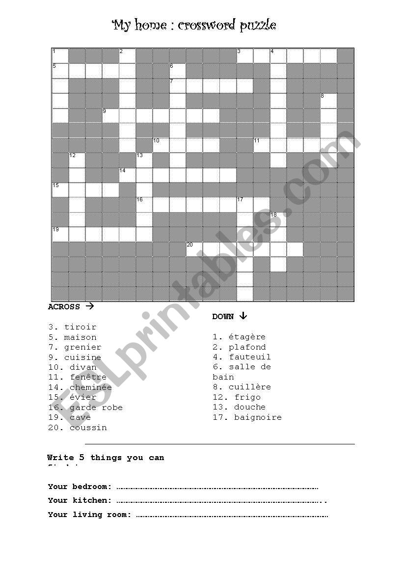 The house (Fr En) Crosswords + other exercices