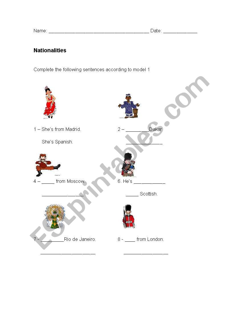 Nationalities worksheet