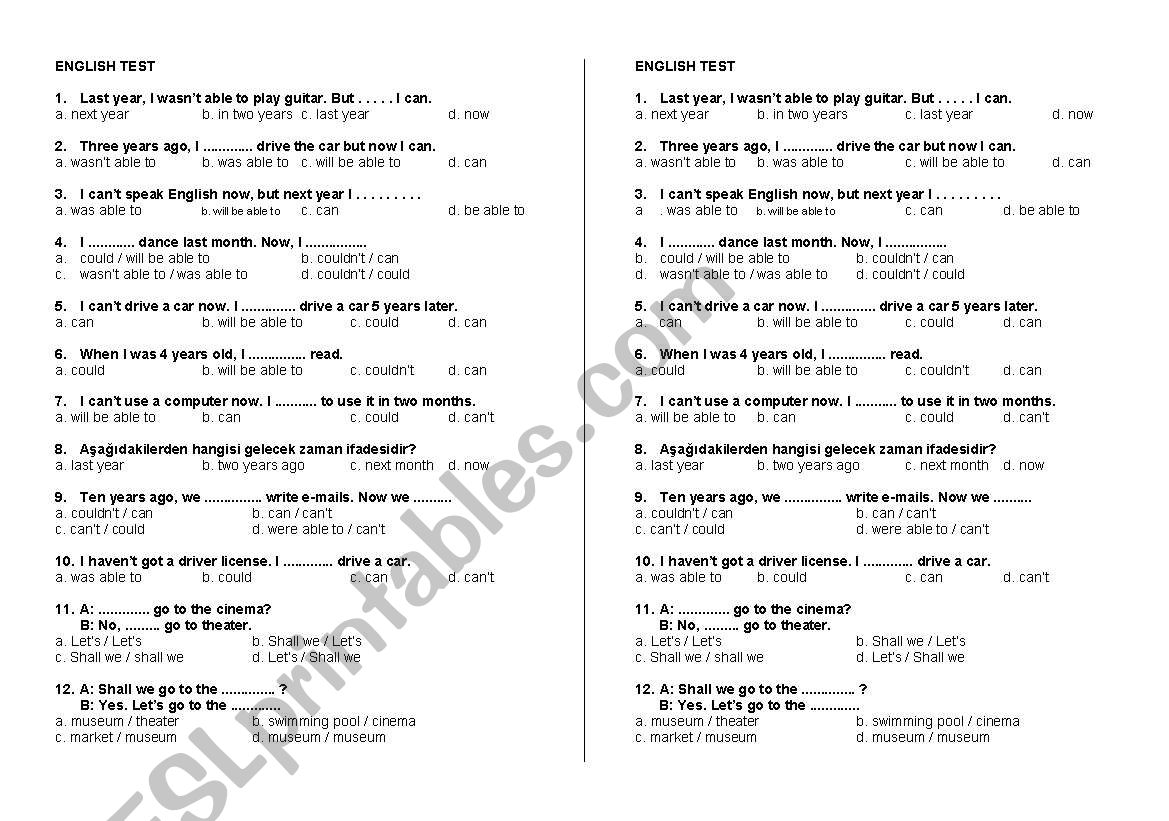 PLACEMENT TEST worksheet